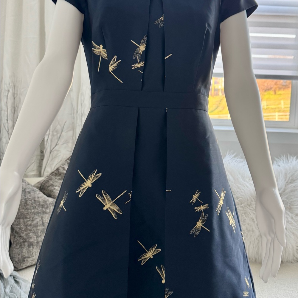Ted Baker Navy Dress with Gold Dragonfly Accents